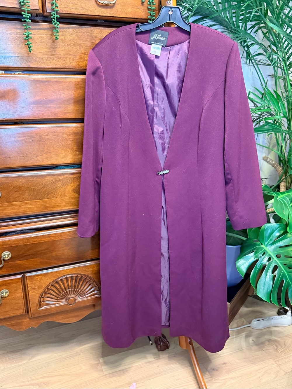 Milano Women's Deep Plum Coat with Embellished Label